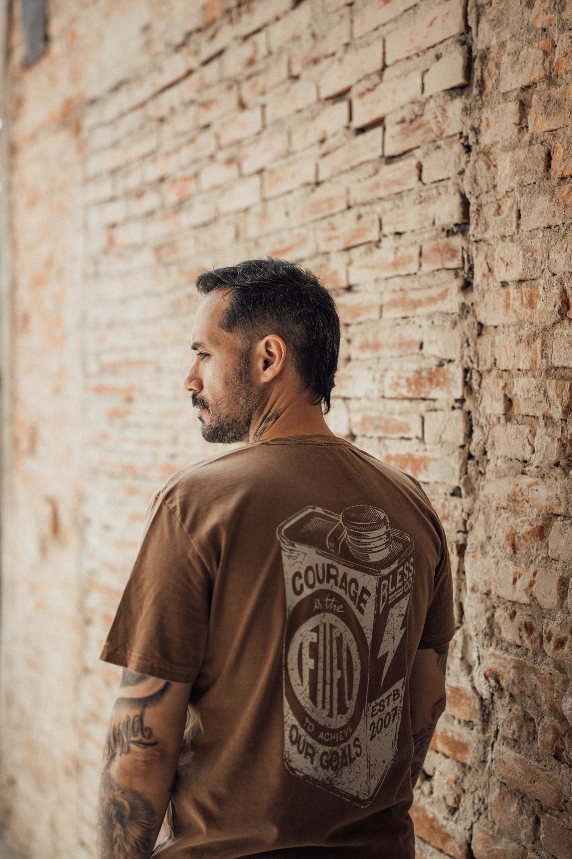 Washed Fuel Your Lifestyle Brown Tee back detail