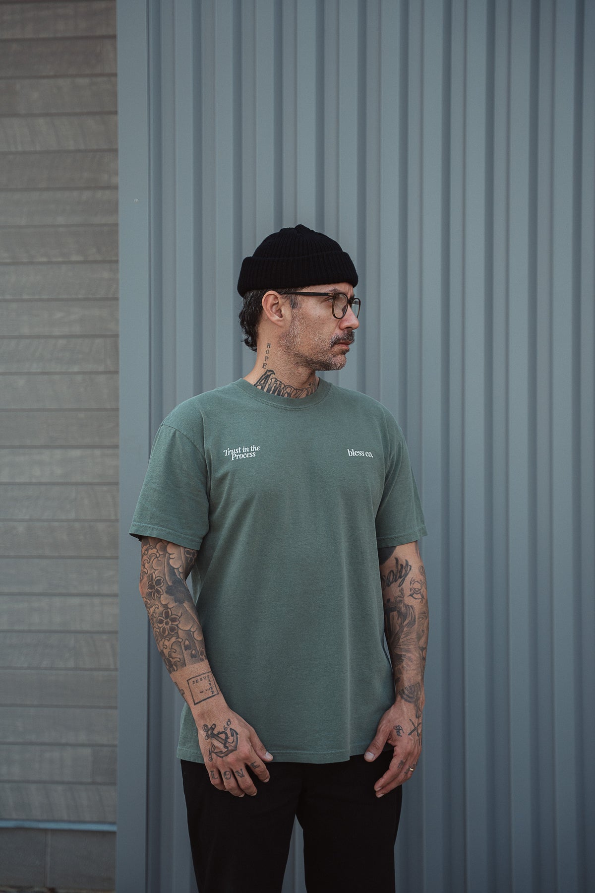 Washed Trust the Process Green Tee front