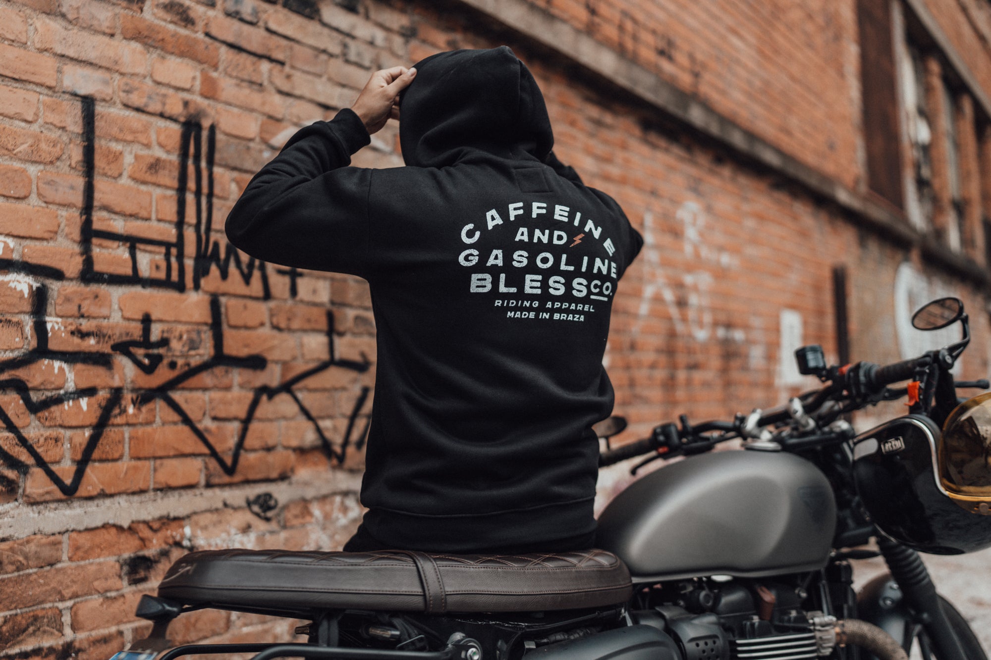 Caffeine & Gasoline Black Hoodie back lifestyle
