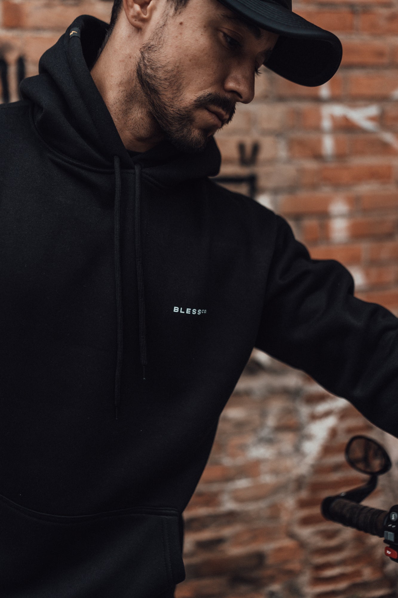 Caffeine & Gasoline Black Hoodie front detail