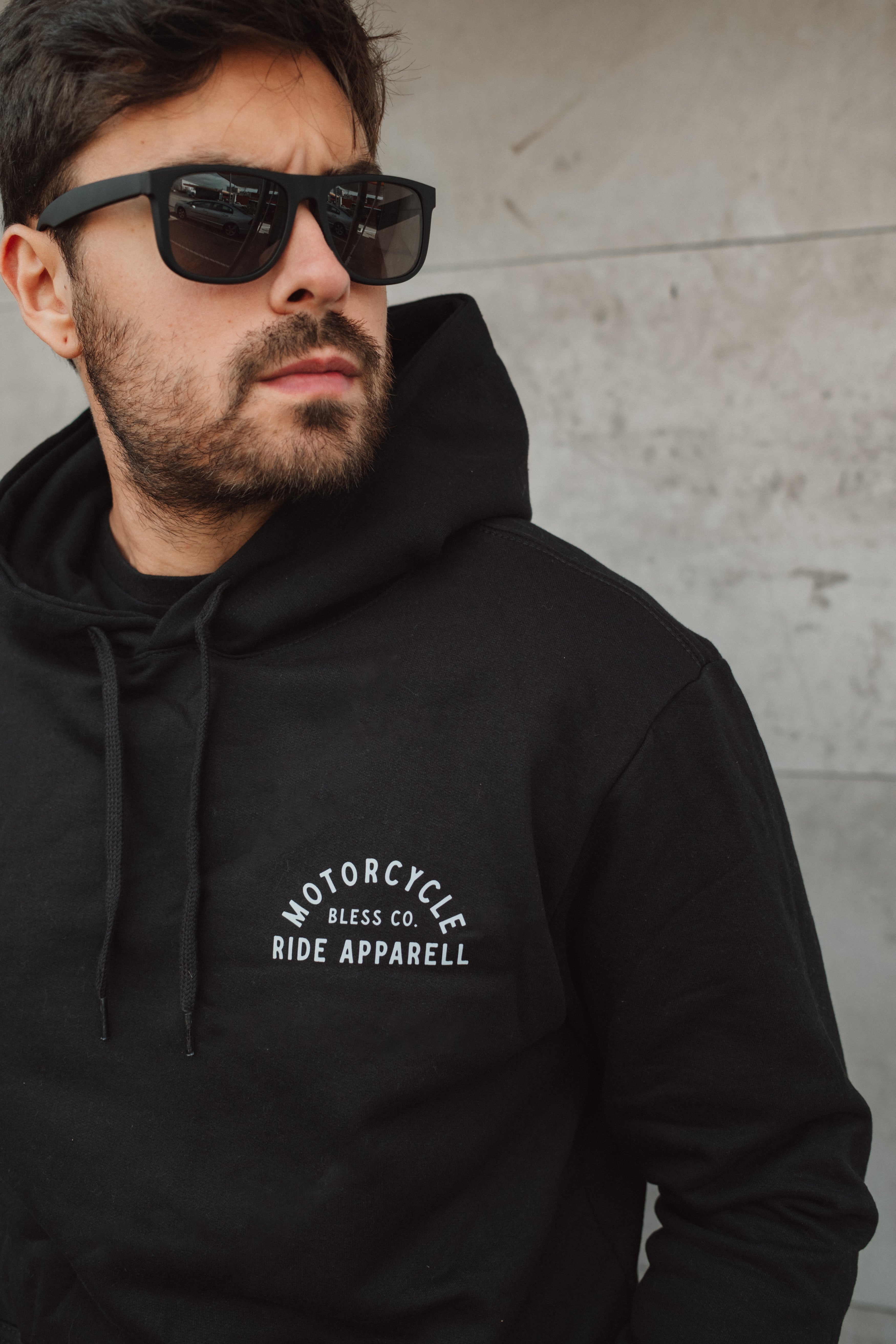 Ride Apparel Black Hoodie front lifestyle