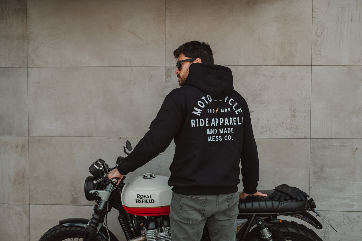 Ride Apparel Black Hoodie back lifestyle