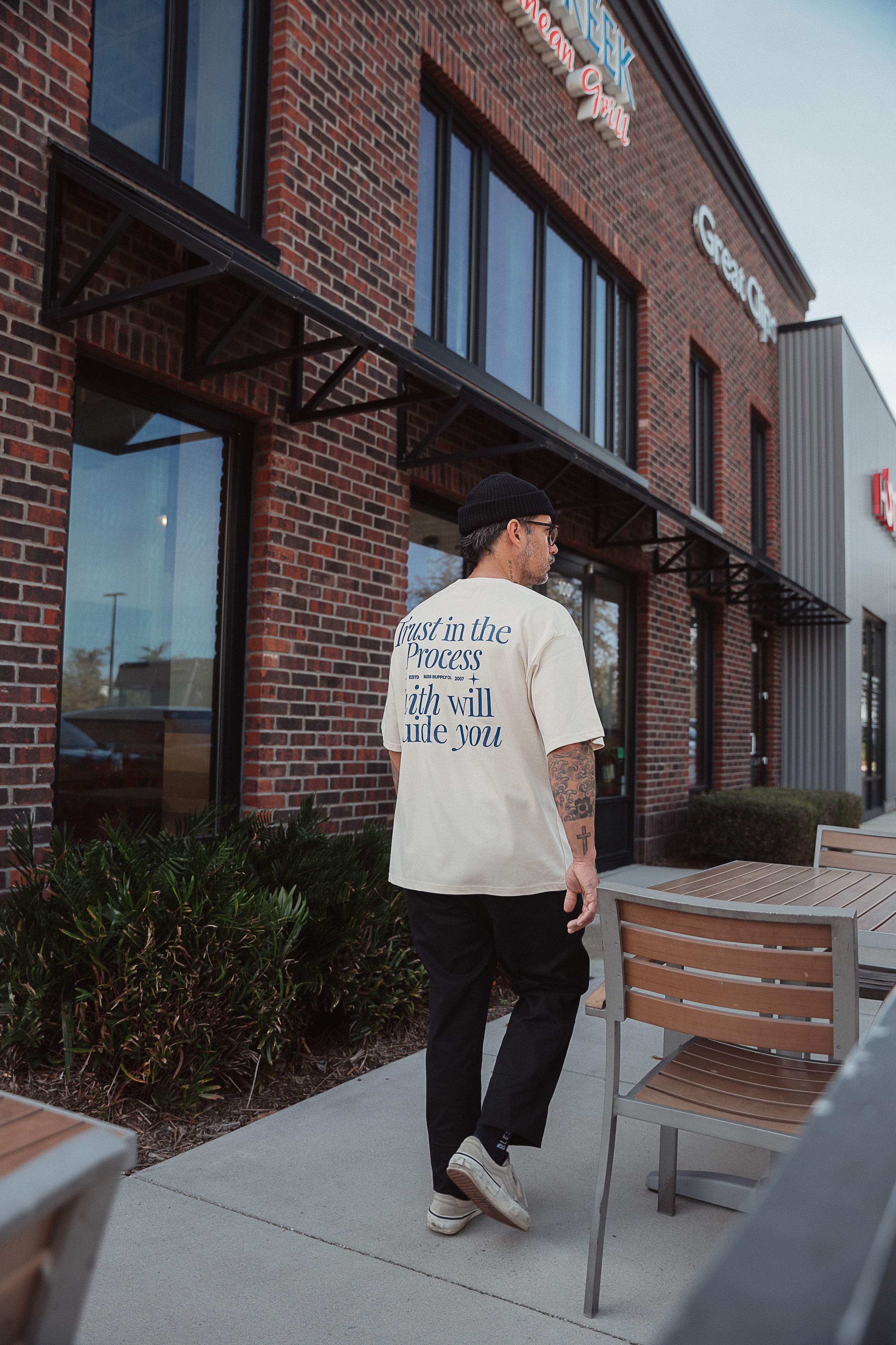 Trust the Process Beige Oversized Tee back