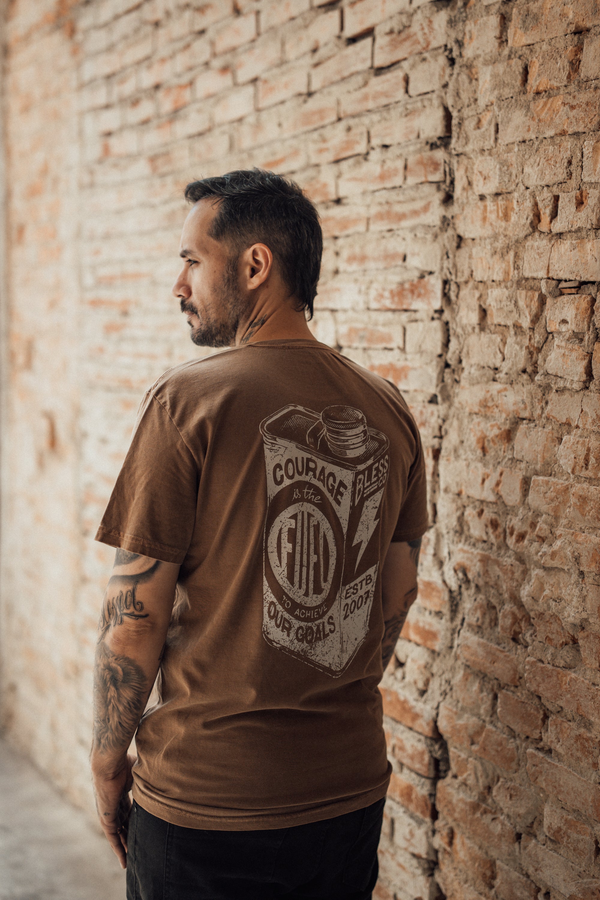 Washed Fuel Your Lifestyle Brown Tee back