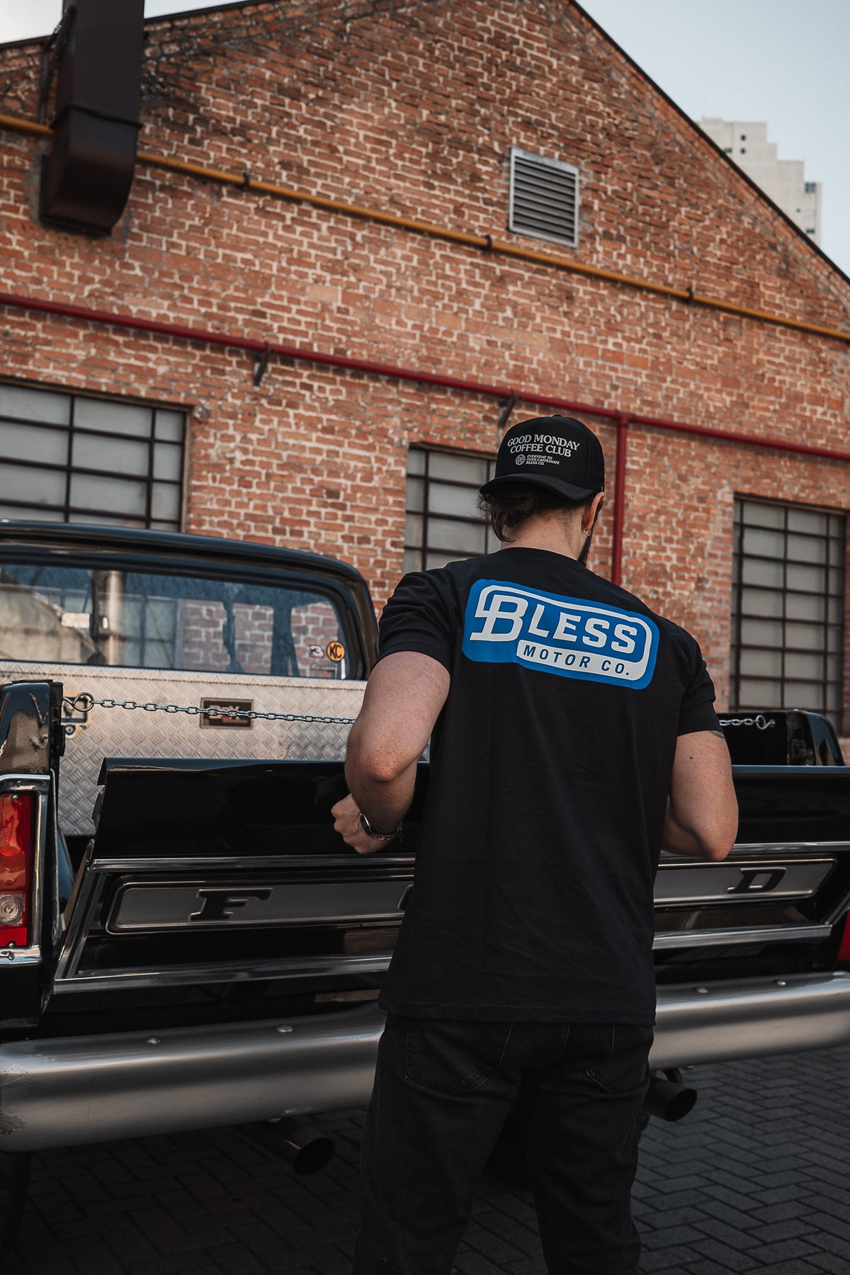 Motor Co. Black Blue Tee lifestyle back