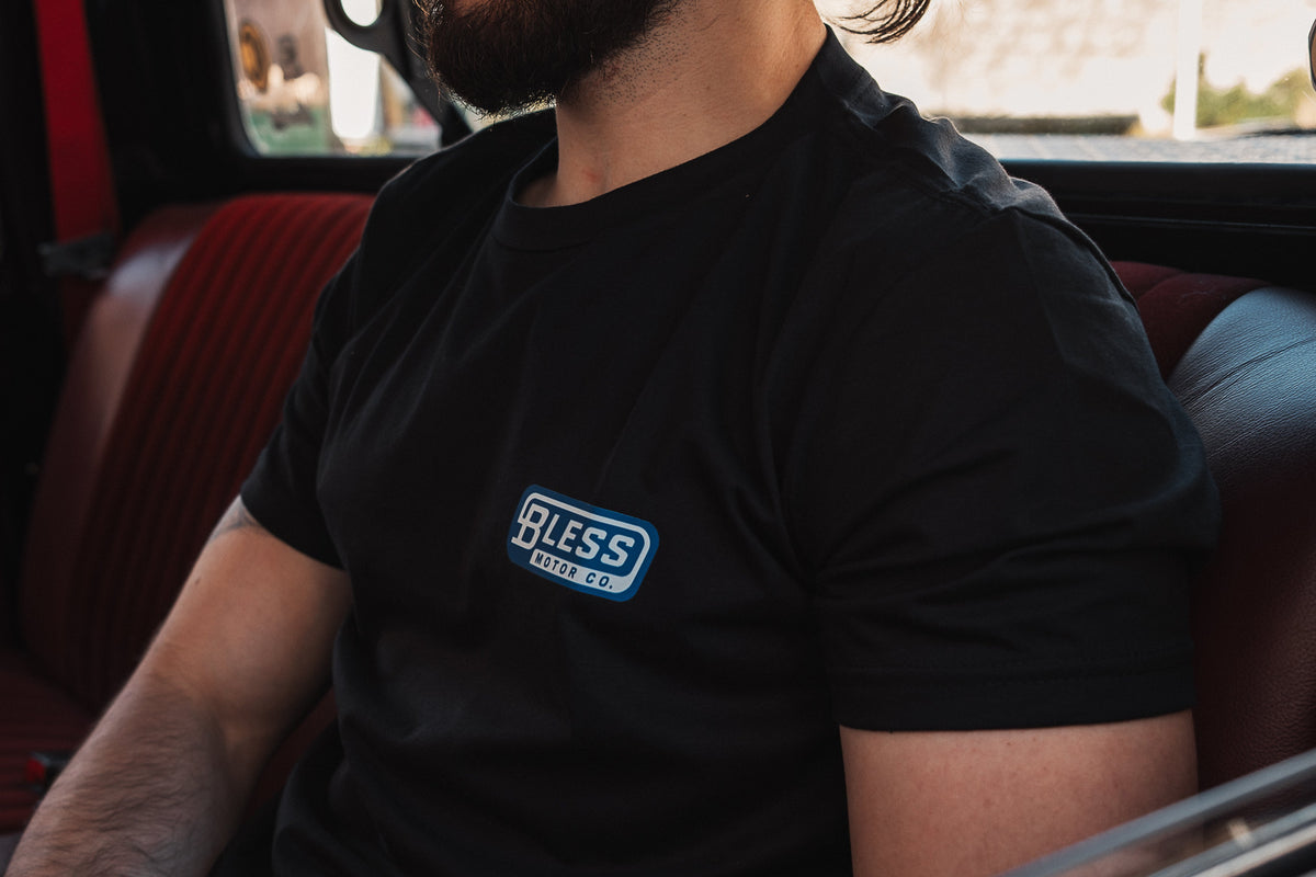 Motor Co. Black Blue Tee lifestyle detail