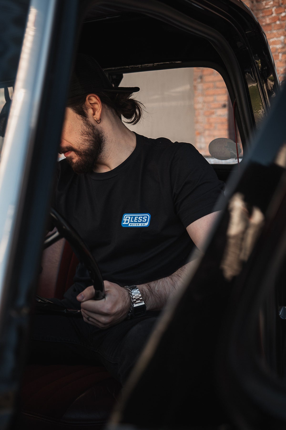 Motor Co. Black Blue Tee lifestyle front