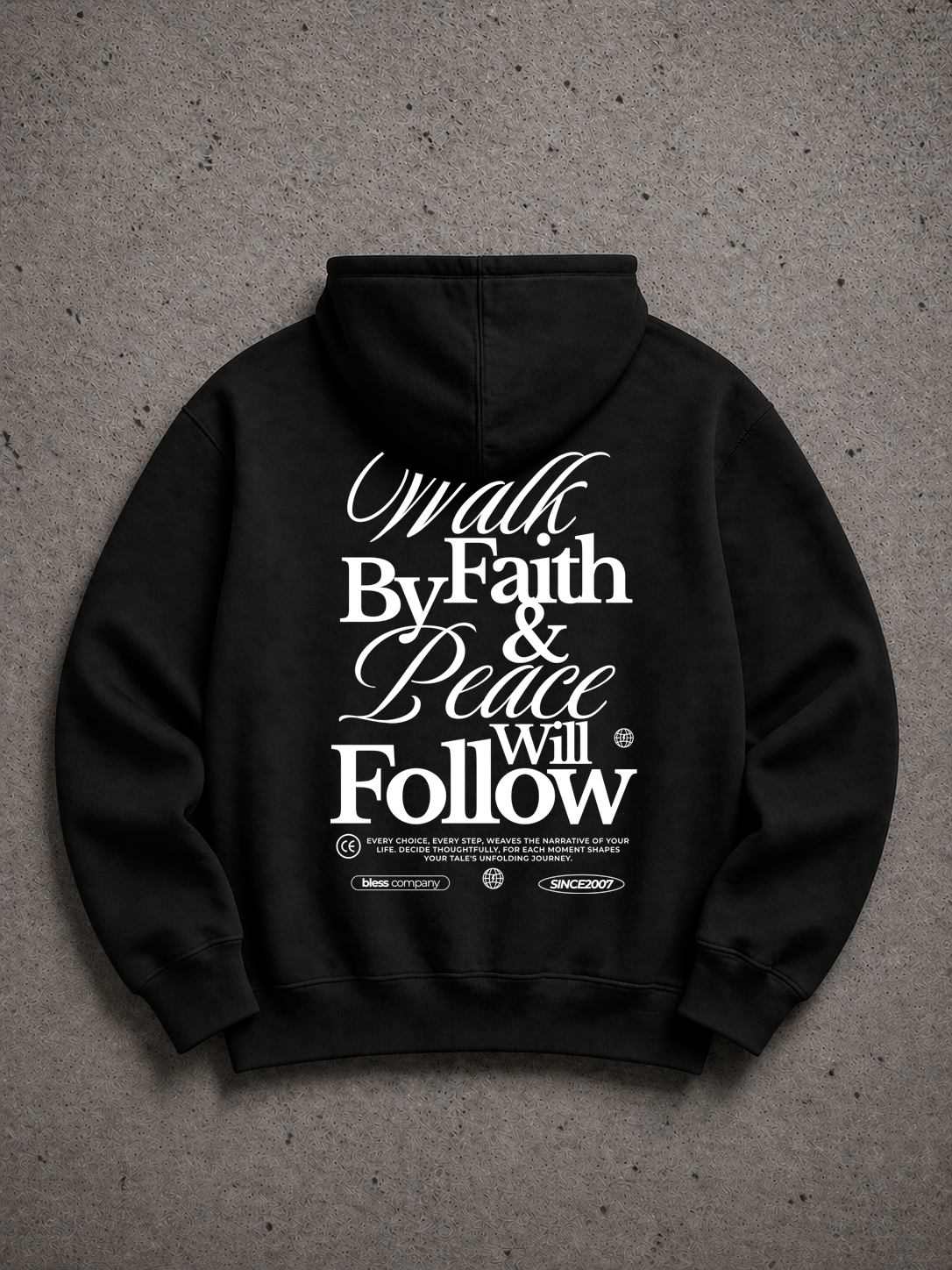 Walk by Faith Black Hoodie back